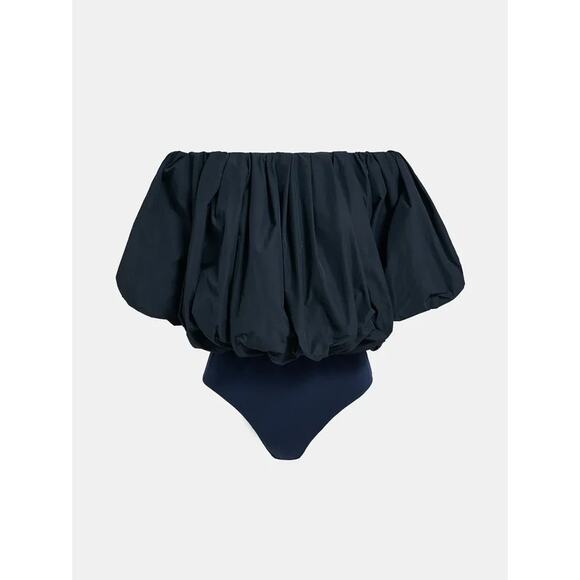 Essentiel Antwerp Women's Blue Bardot‎ Neck Taffeta Bodysuit Size 36/ US 6 - Picture 3 of 12